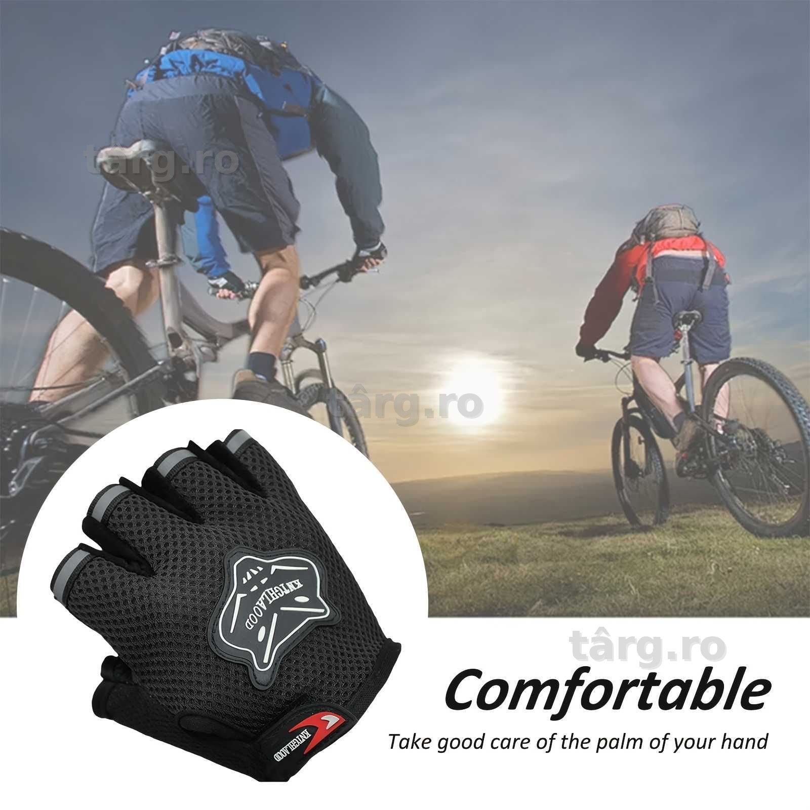 Manusi ciclism pentru Bicicleta si Fitness cu protectie palma, din Material Respirabil, marime universala, Negru 7