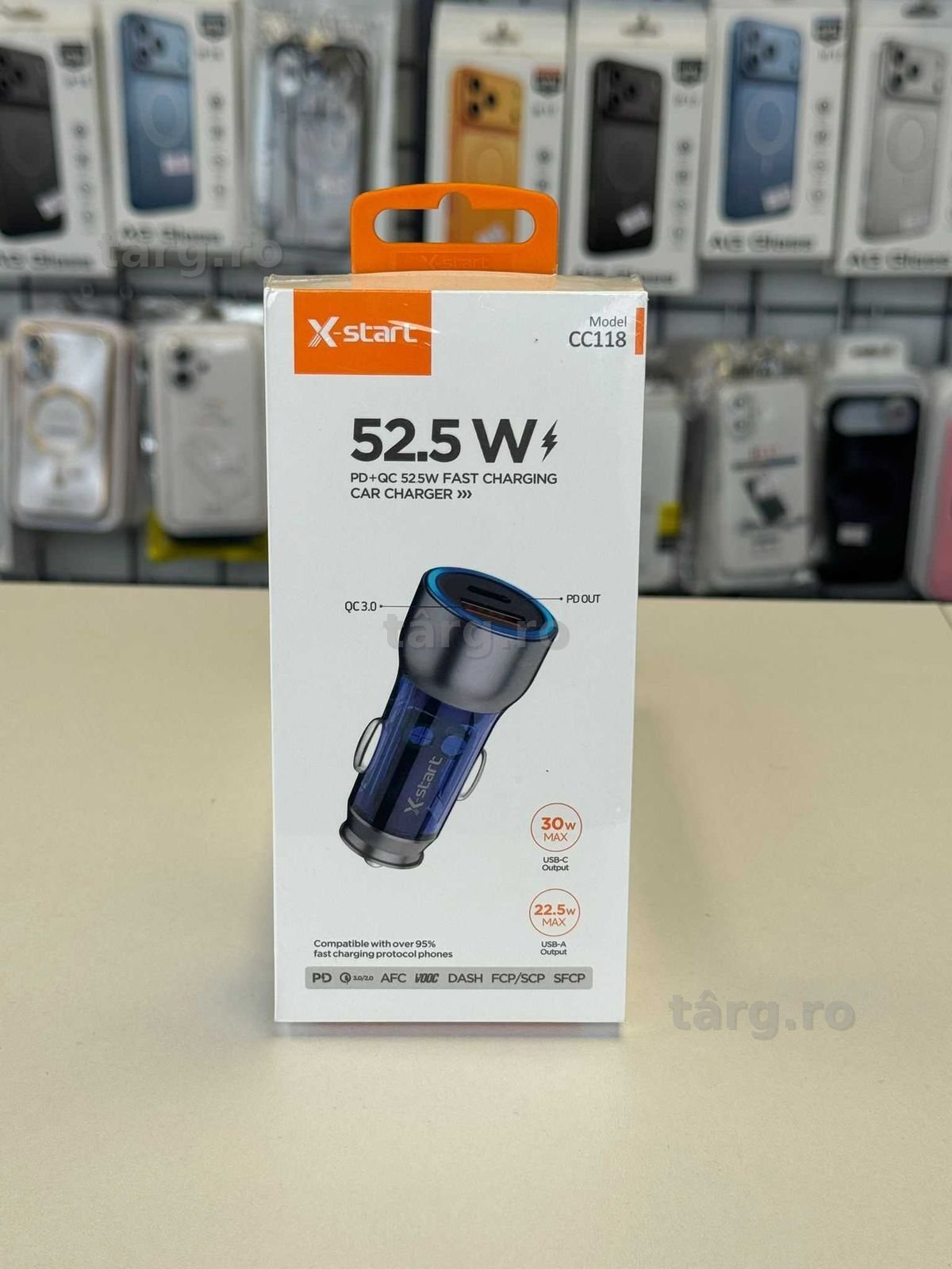 Incarcator Auto , Port USB si Type-C, Incarcare rapida 52.5W, Gri