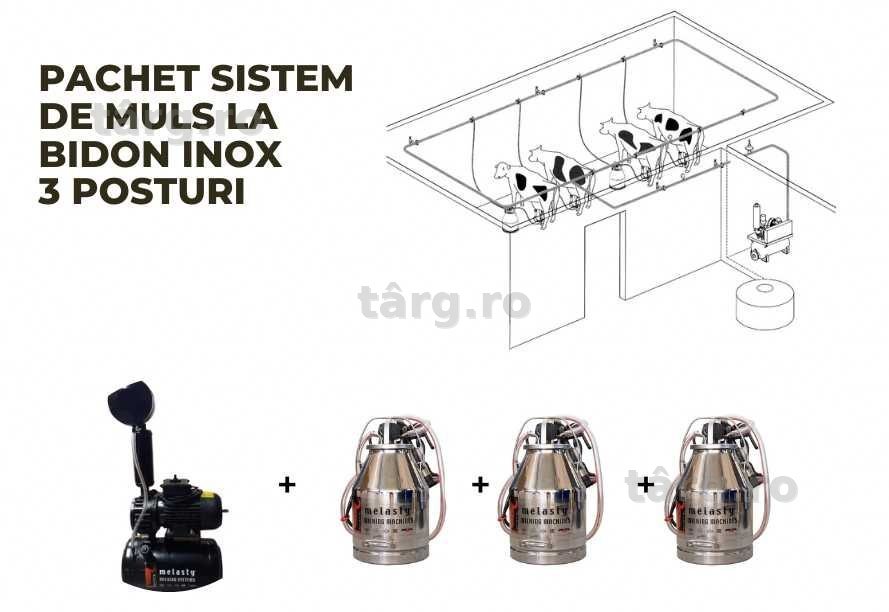 Pachet sistem fix de muls la bidon 3 posturi( bidoane inox 30 L)