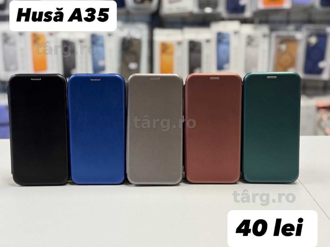 Husa piele ecologica tip carte, folie, cablu, incarcator pentru Samsung A35 5G