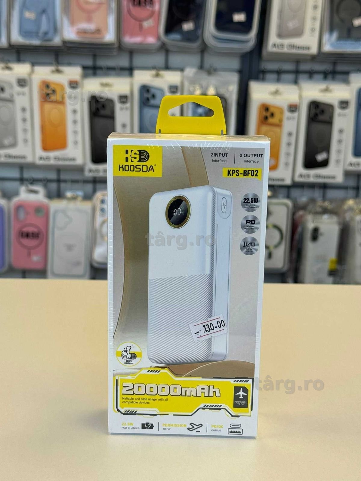 Baterie Externa Premium, 20.000 mAh ,22.5W PD USB TIP C ,AFISAJ