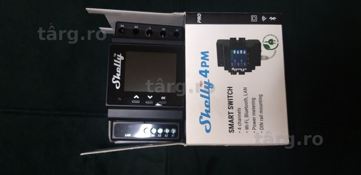 Shelly Pro 4PM releu inteligent 4 canale, WiFi, LAN, contor de putere, control aplicatie, Amazon Alexa, Google Assistant si Home