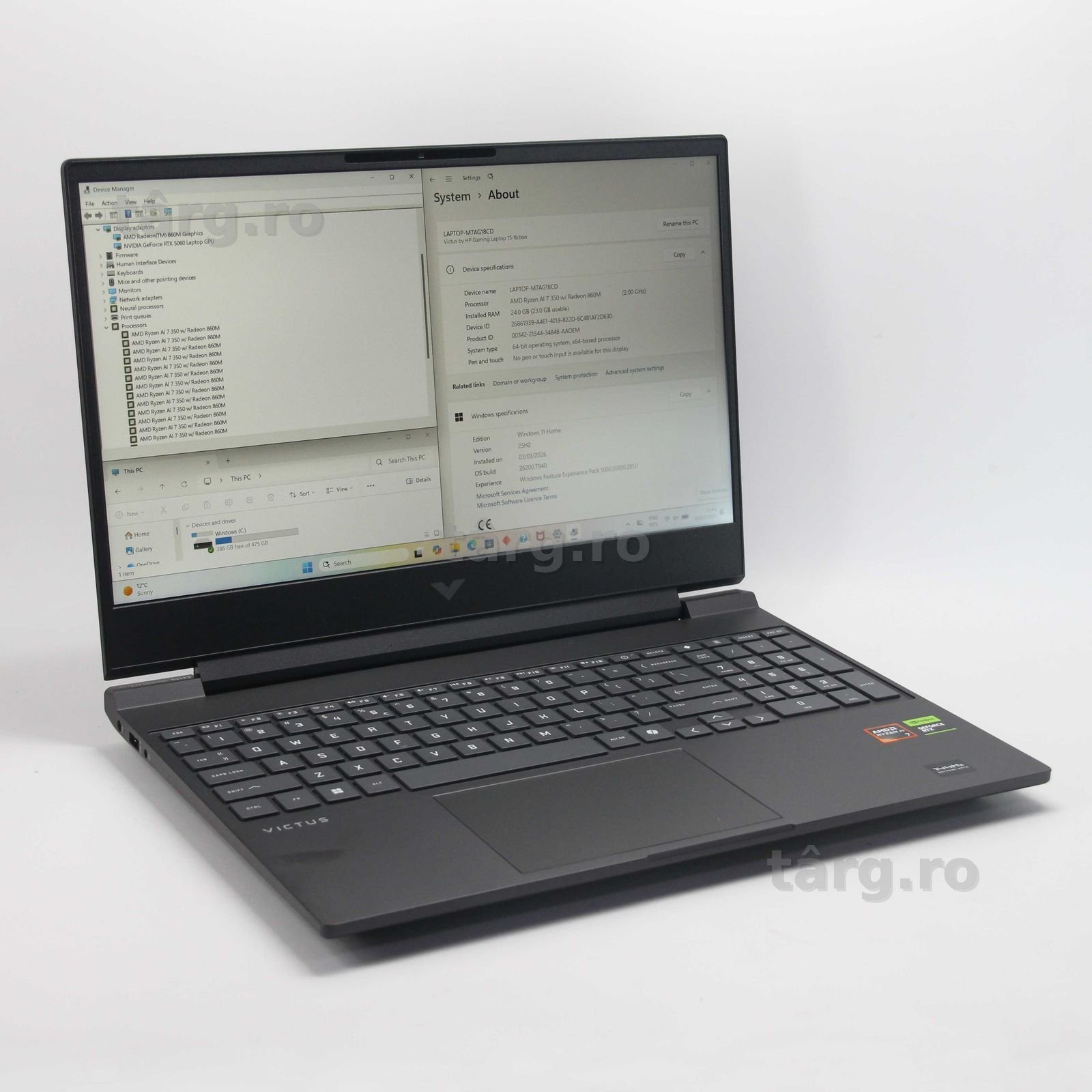HP Victus - Ryzen Ai7 350w - 24Gb RAM/512Gb SSD - RTX 5060 - OBIECT NOU