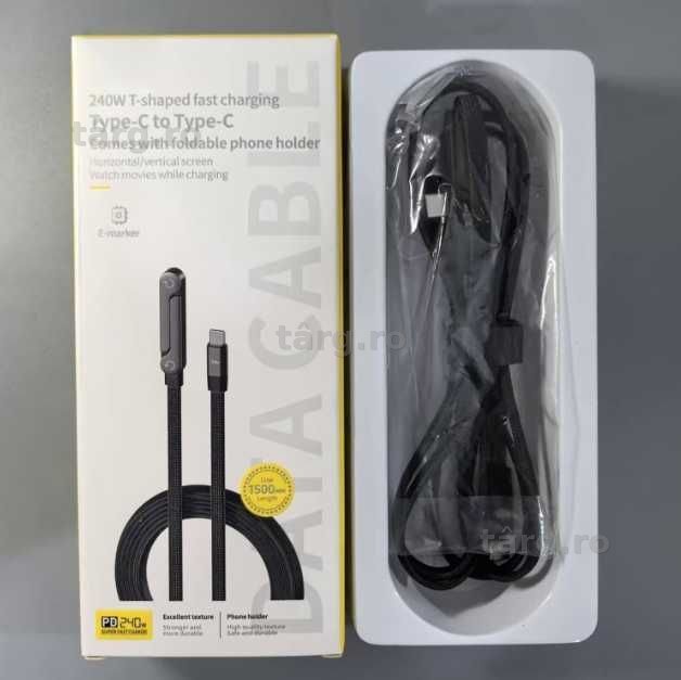 Cablu de incarcare si date, Tip C - Tip C, 240W, Lungime 1,5M, Mufa 90 grade 2