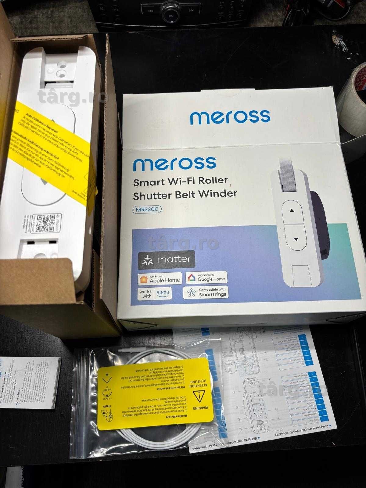 Automatozare Rulou electric Meross Matte cu bandă, montat încastrat (max. 45 kg, 6 m²), acționare Smart Home pentru rulouri cu temporizator automat