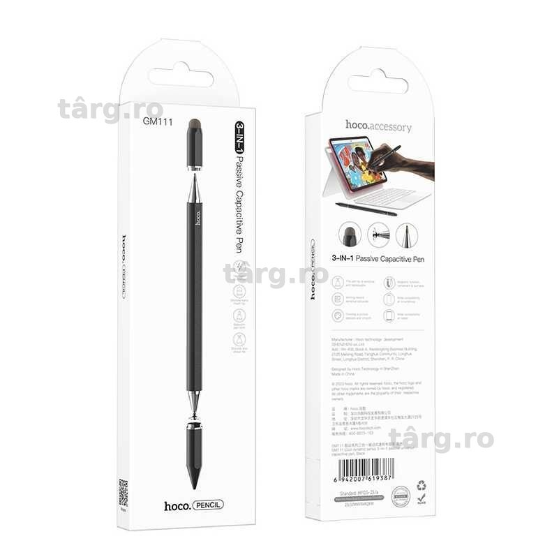 Stylus 3 in 1 Hoco, Smartphone si Tableta, Pix digital Touch, Negru 2