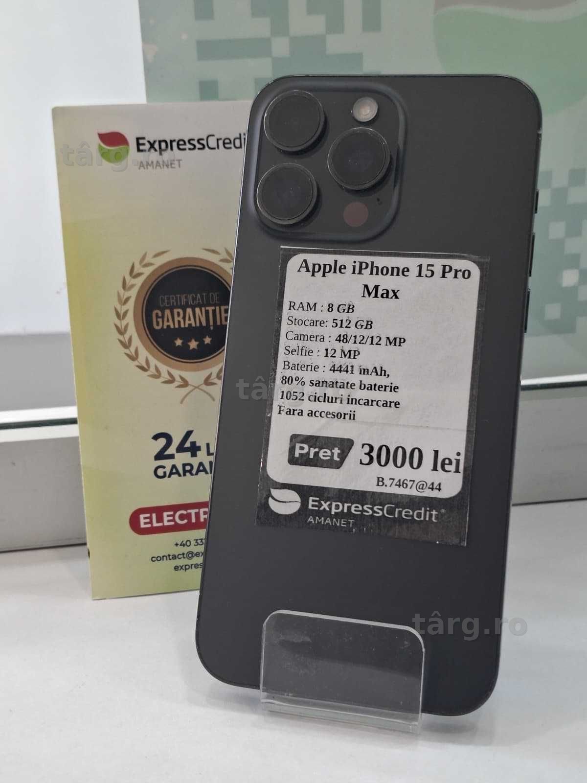 Iphone 15 Pro Max 80% baterie 512GB(AG44 B:7467)-garantie 2 ani