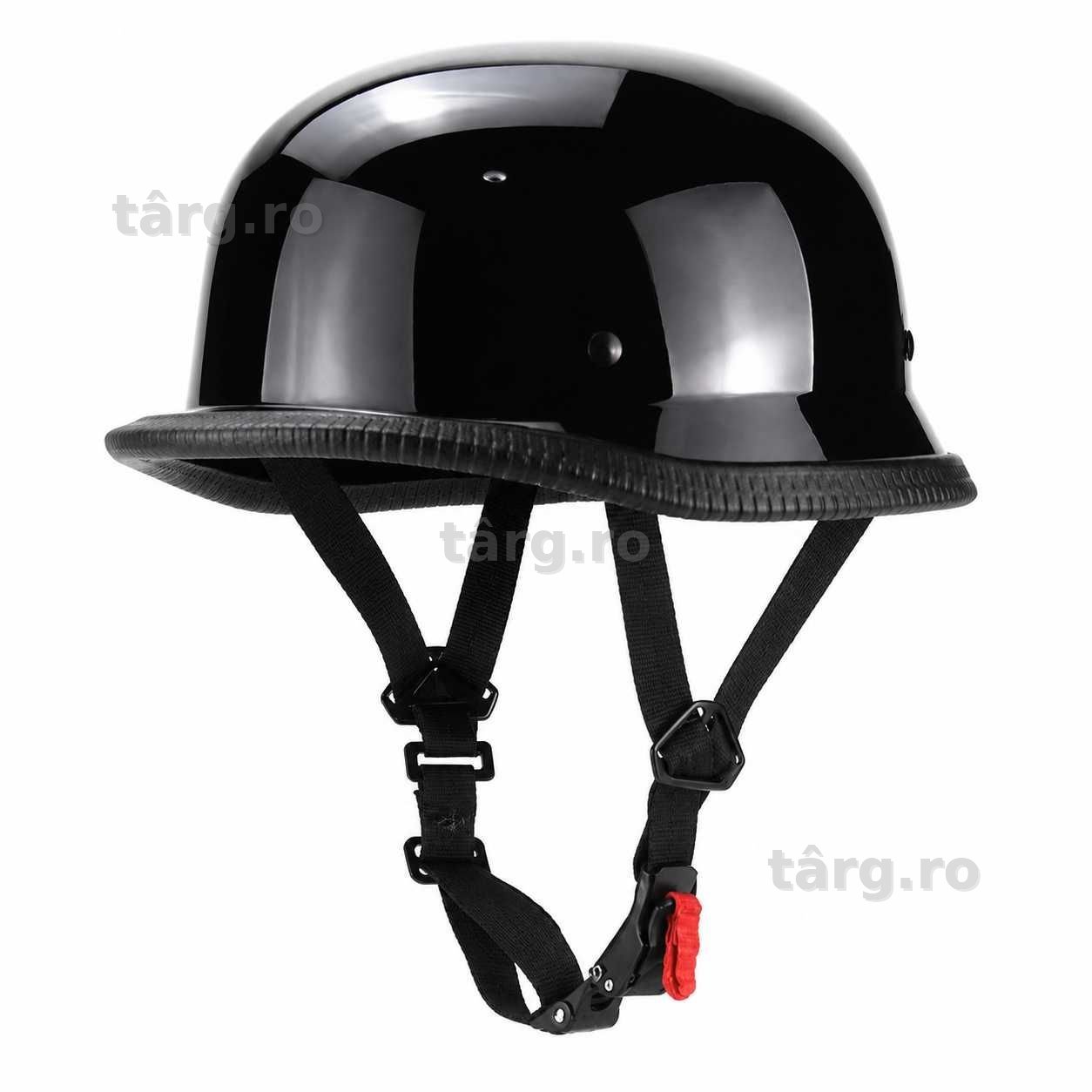 Casca Moto/Scuter Retro German, Interior Confortabil, Prindere rapida, Negru Lucios