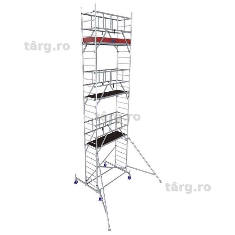 Schela Protec 0,6 x 2m, aluminiu, inaltime lucru 8.3m, inaltime schela 7.45m, inaltime platforma 6.3m (0+1+4+(2*3)+(2*Stabilizatoare)) - KR-940155