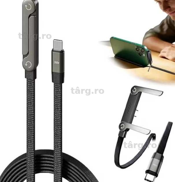 Cablu de incarcare si date, Tip C - Tip C, 240W, Lungime 1,5M, Mufa 90 grade 4