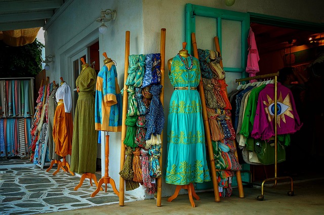 Boutique fashion rack with colourful clothing