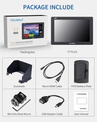 FeelWorld T7 Plus 7inch IPS On-Camera Monitor with 3D LUT, Waveform & Vectorscope