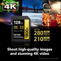 Lexar Professional SDXC 1800x Pro U3 UHS-II V60 128GB Memory Card GOLD Series 2-Pack