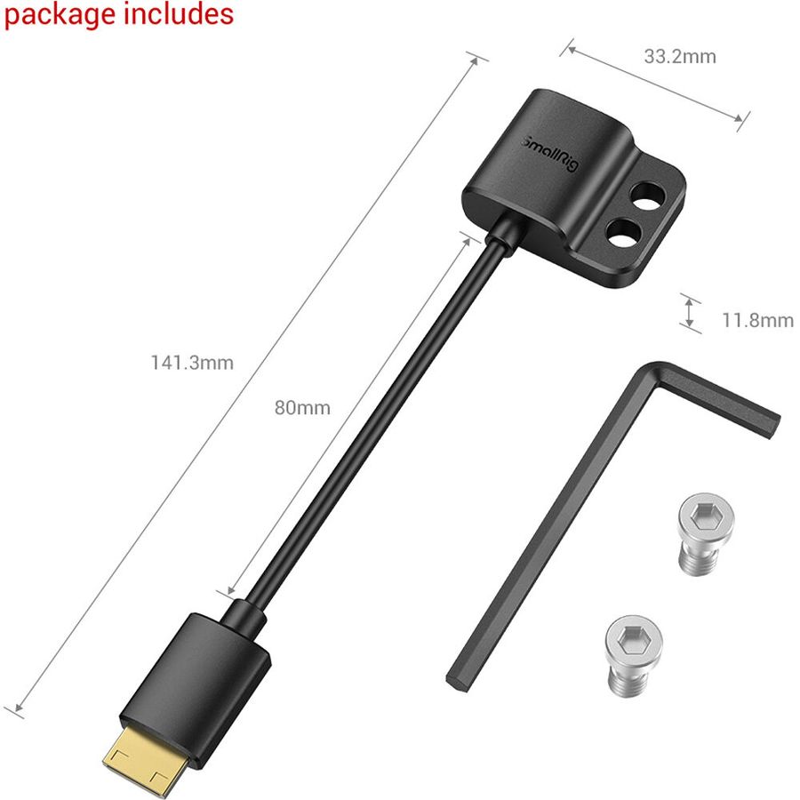 SmallRig Ultra Slim 4K Female HDMI Type A to Male Mini-HDMI Type C Adapter Cable 3020