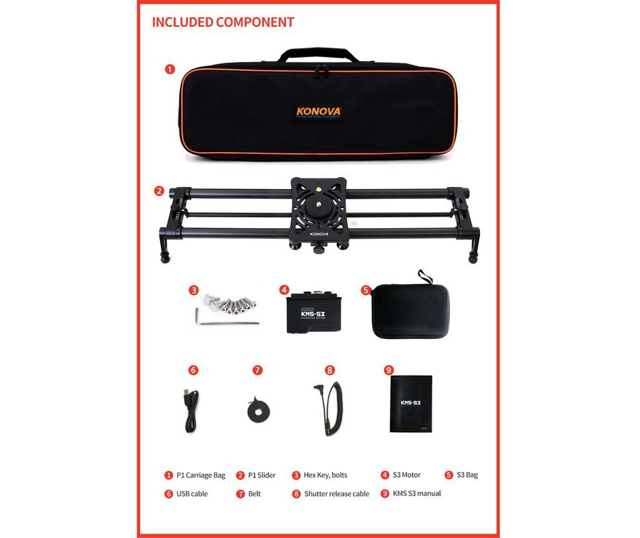 Konova P1 KMS-S3 Wireless Motorized Carbon Slider 60 cm + Parallax + Timelapse
