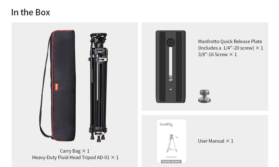 SmallRig Heavy-Duty Fluid Head 186cm Tripod AD-01 (Sarcina max. 8Kg) 3751B