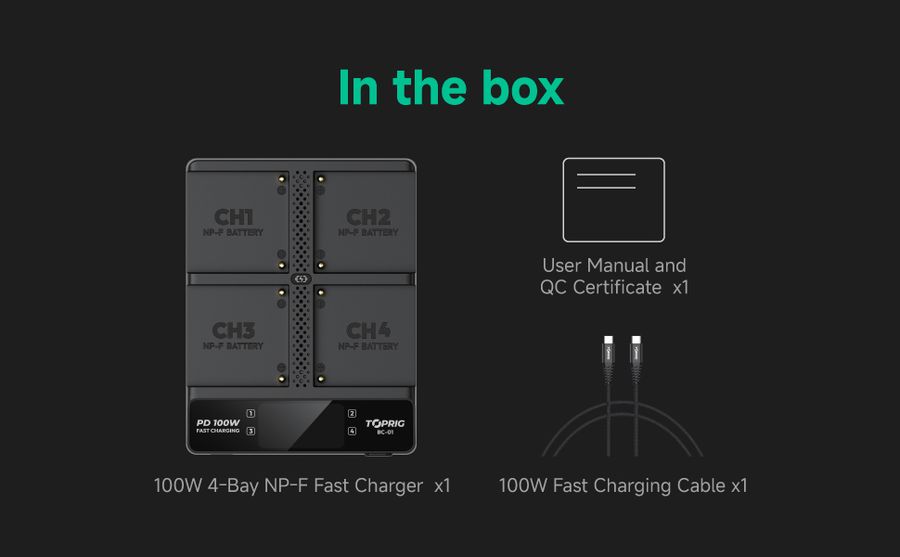 Accsoon TOPRIG 100W 4-Bay L-Series/NP-F Fast Charger BC-01 (BC01)