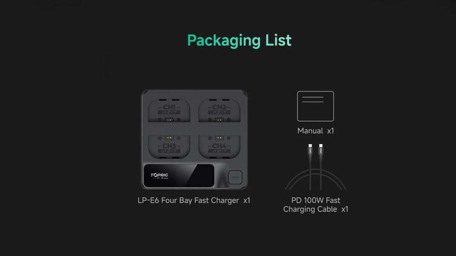 Accsoon TOPRIG 4-Bay LP-E6 60W Fast Charger BC03