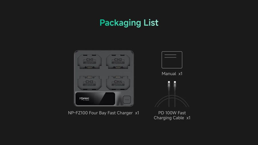 Accsoon TOPRIG 4-Bay NP-FZ100 60W Fast Charger BC02